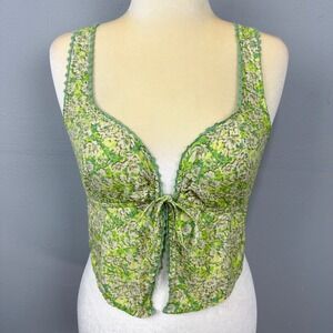American Eagle Tie Front Cami Cropped Top Size M Floral Green Festival Fairycore